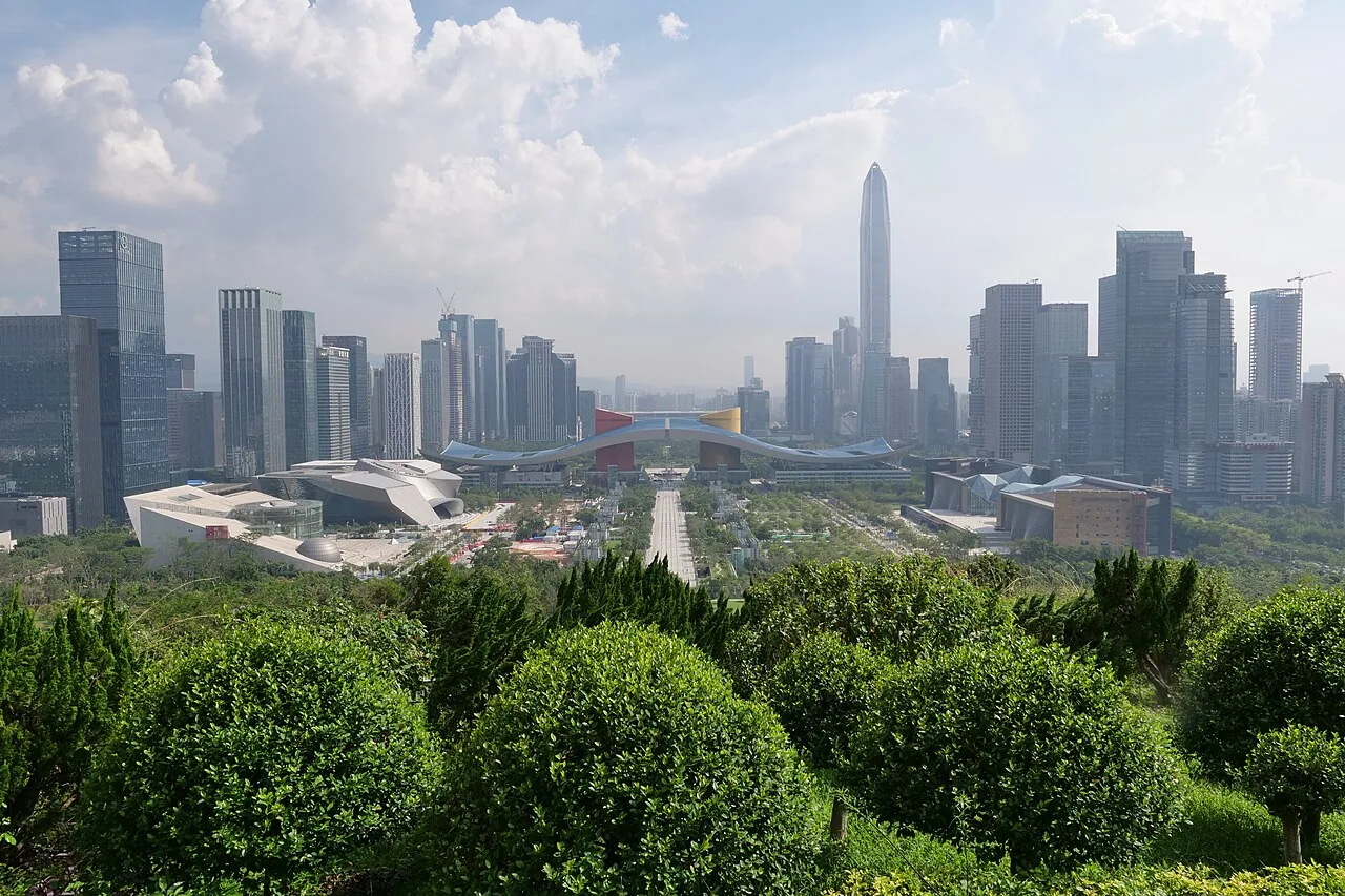 Shenzhen Civic Center and the Futian skyline viewed from Lianhua Hill