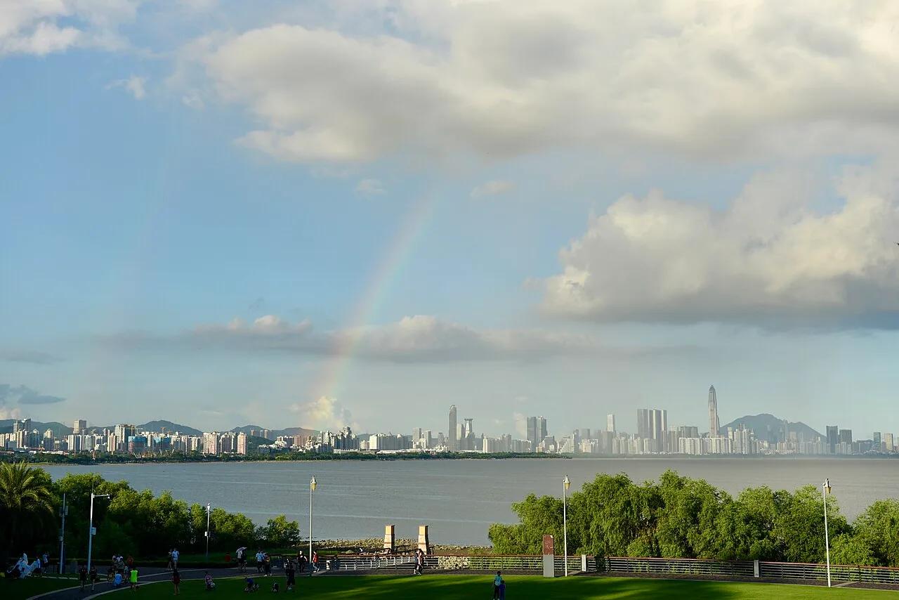 Shenzhen skyline seen across Shenzhen Bay Park
