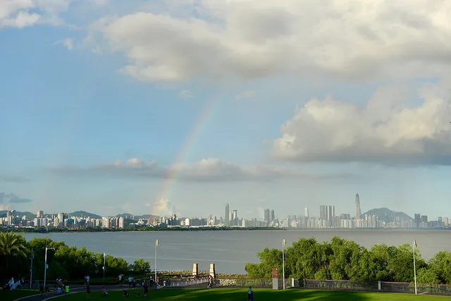 A double rainbow over Shenzhen Bay Park