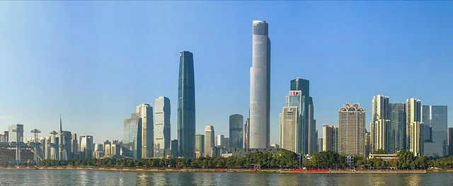 Guangzhou's Zhujiang New Town towers above the Pearl River