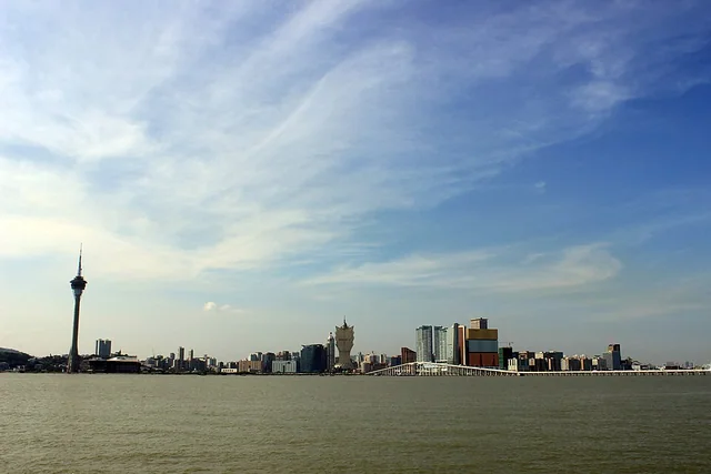 Macau Tower and the Macau waterfront skyline viewed from Taipa